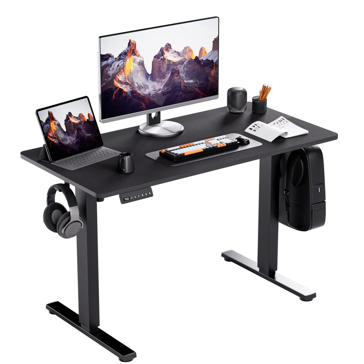 SohoTeco Motorized Standing Desks, Electric Stand Up Desk with Ultra Stable Construction and Cable Management,Adjustable Height Desk with Memory Preset Design for Home Office Use 48x24 in Black SohoTeco