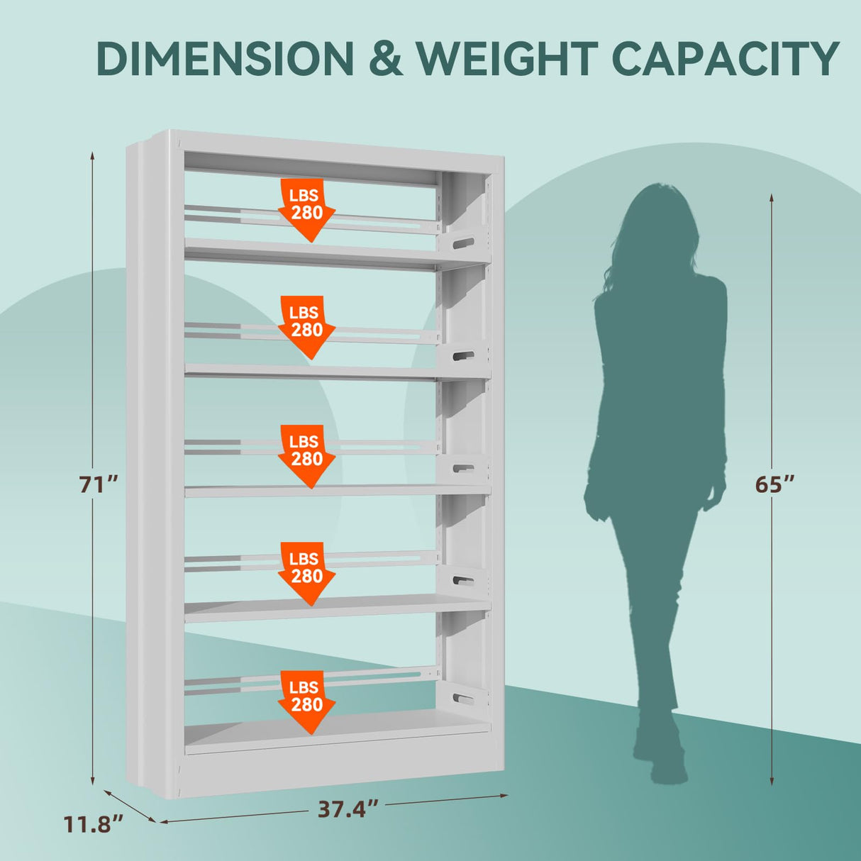 FogQueen 71" Metal Book Shelf,5 Tier Bookshelf with Adjustable Shelves,White Bookshleves and Bookcases,Heavy Duty Library Book Case,Modern Open Bookshelf for Living Room,Bedroom,Office (White) FogQueen