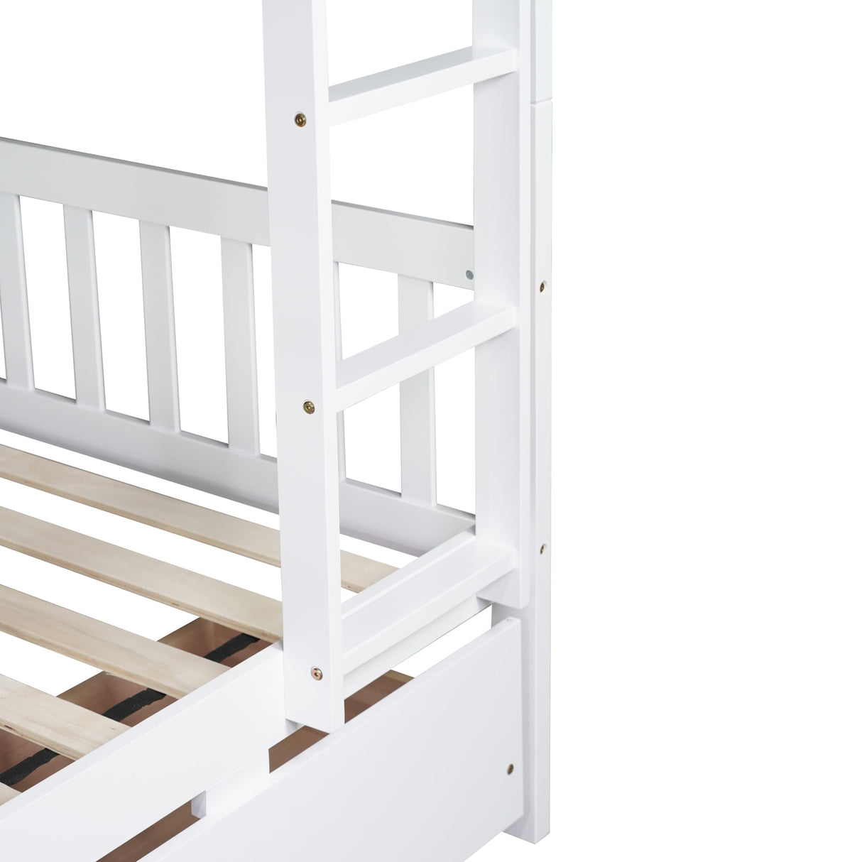 Twin Over Twin Bunk Bed with Storage Drawers, Solid Wood bunk Bed with Ladders and Raised Guardrails for Kids, Convertible into 2 Twin Beds, Bunk Bed Twin Over Twin, White Bellemave