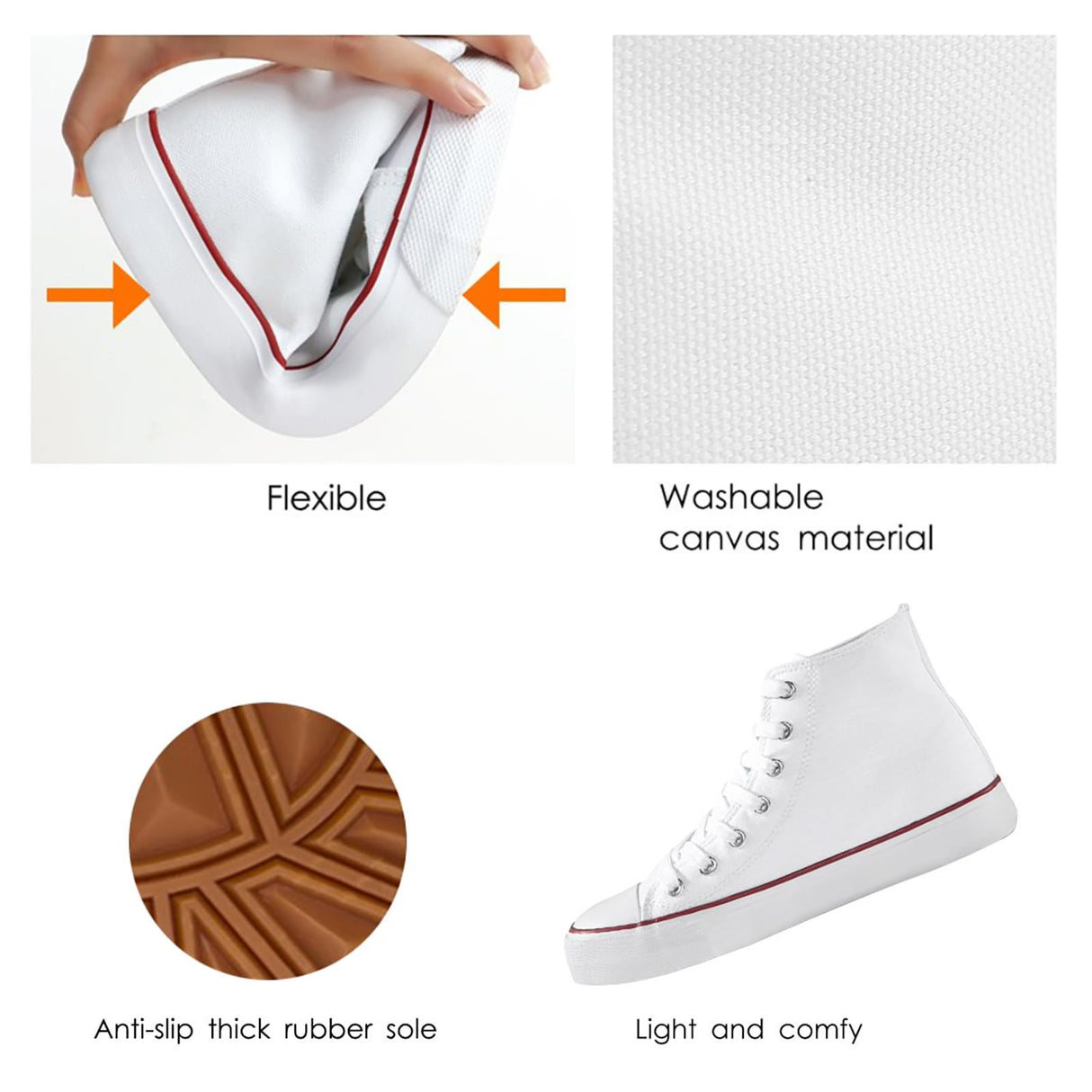 ZGR Womens Fashion Canvas Sneaker Low Cut Lace ups Casual Shoes (7 B(M) US, High-top White) ZGR