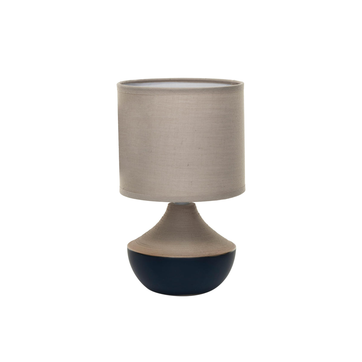 Creative Co-Op Stoneware Portable Table Lamp with Linen Shade, Black and Natural Creative Co-Op