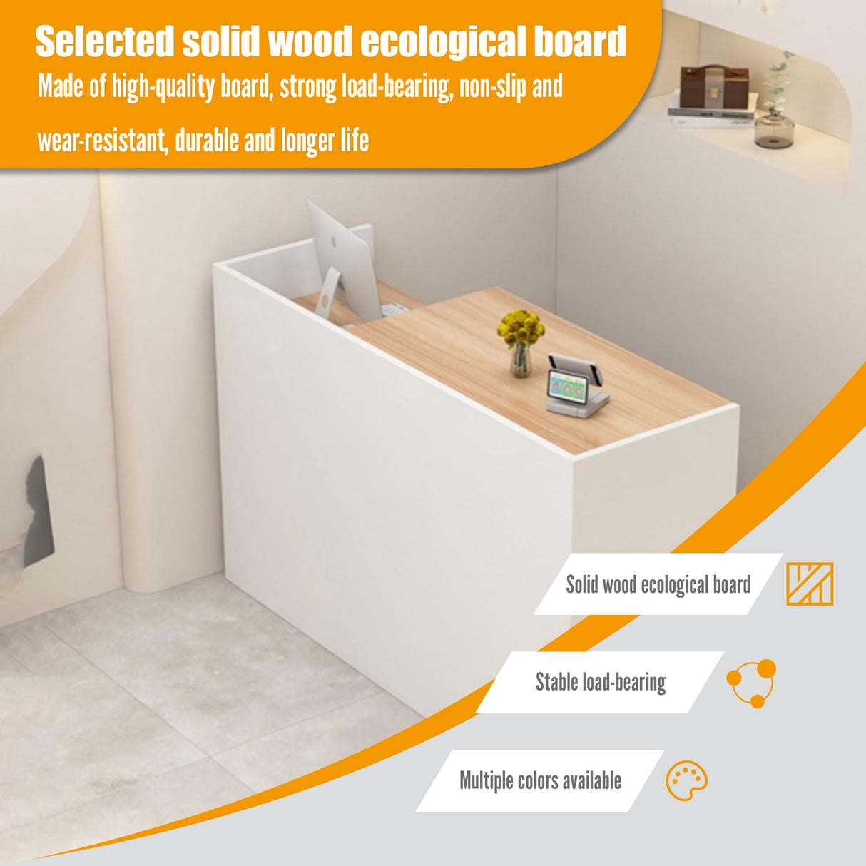 Reception Desk with Counter, L 35.4-74.8'' , Modern Front Desk Reception Counter, Solid wood ecological board, large storage space,with Storage Drawers, front office desk for Salon, Office, Lobby EQWZUPD