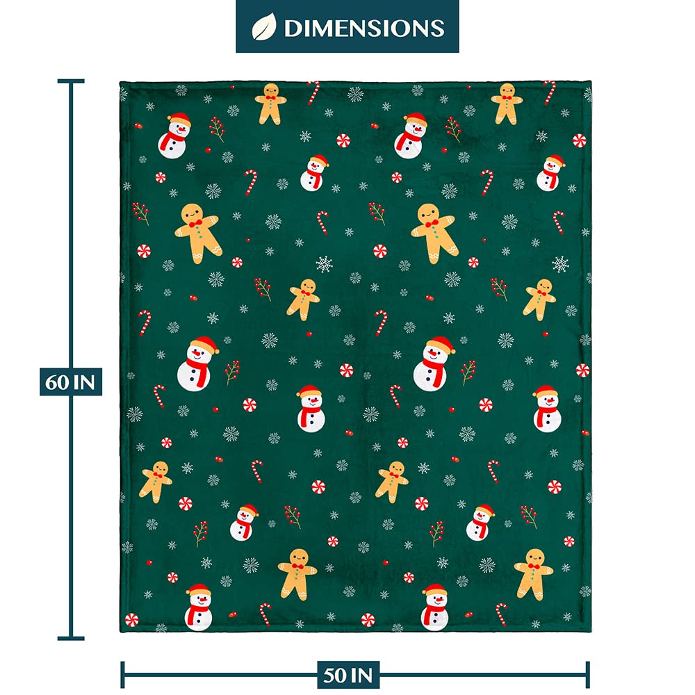 PAVILIA Christmas Gingerbread Throw Blanket | Green Holiday Christmas Fleece Blanket | Soft, Plush, Warm Winter Cabin Throw, 50x60 (Green Gingerbread) PAVILIA