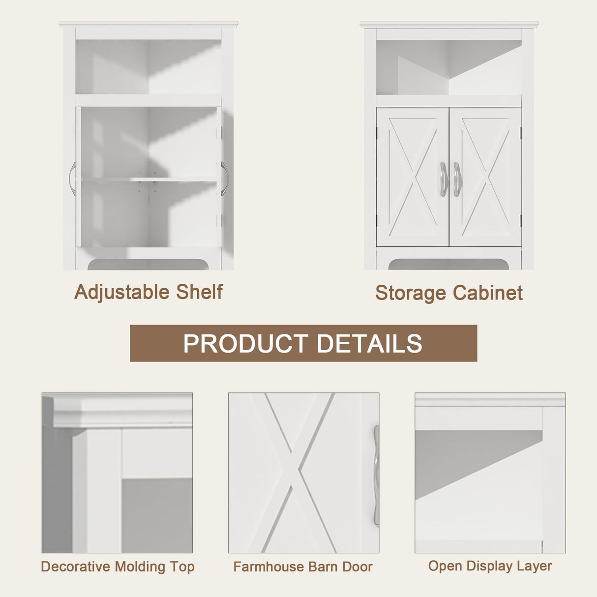 ChooChoo Corner Storage Cabinet, Small Corner Cabinet with Barn Door Design and Adjustable Shelf, Home Space Saver for Living Room, Bathroom, ChooChoo