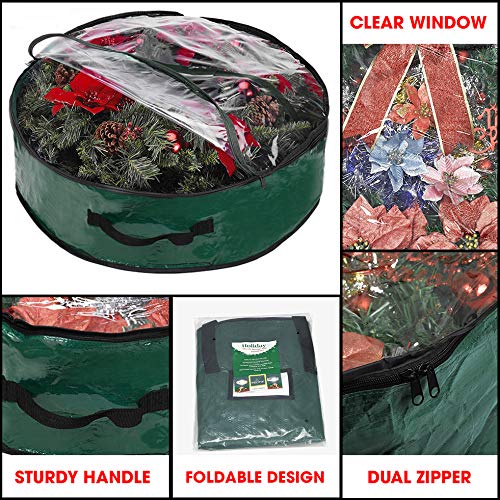 Propik Christmas Wreath Storage Bag 36" - Garland Holiday Container with Clear Window - Tear Resistant Fabric - 36" X 36" X 8" (Green) ProPik