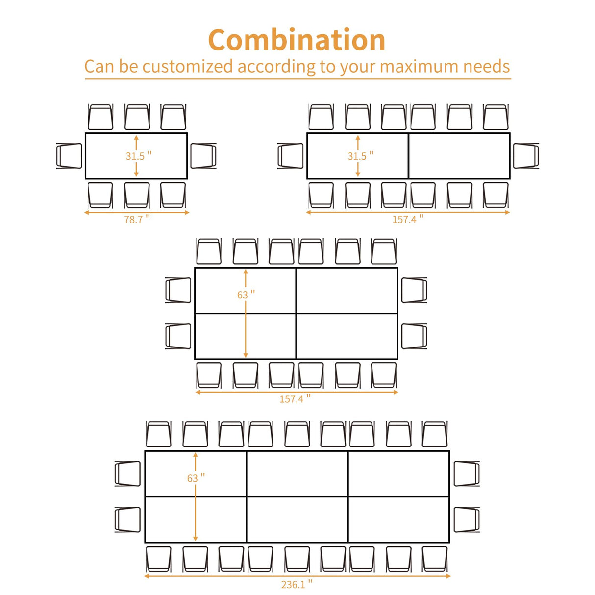ECOTOUGE 6.5FT Conference Table, 78.7 inch Rectangle Meeting Seminar Table for 6-8 People, Modern Industrial Computer Desk with Spacious Desktop Business Tables for Home Office(Only Table) (Brown) ECOTOUGE