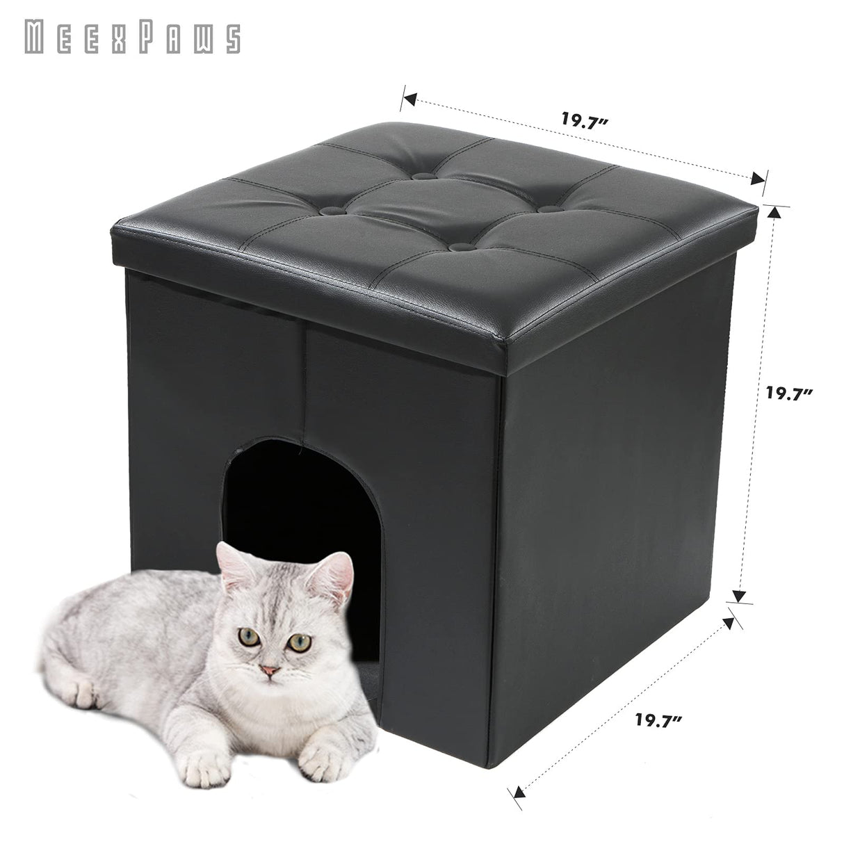 MEEXPAWS Cat Litter Box Enclosure Furniture Hidden, Cat Washroom Bench Storage Cabinet Small 19.7'' x 19.7'' x 19.7''| Dog Proof | Waterproof Inside | Easy Clean | Easy Assembly | Odor Control(Black) MEEXPAWS