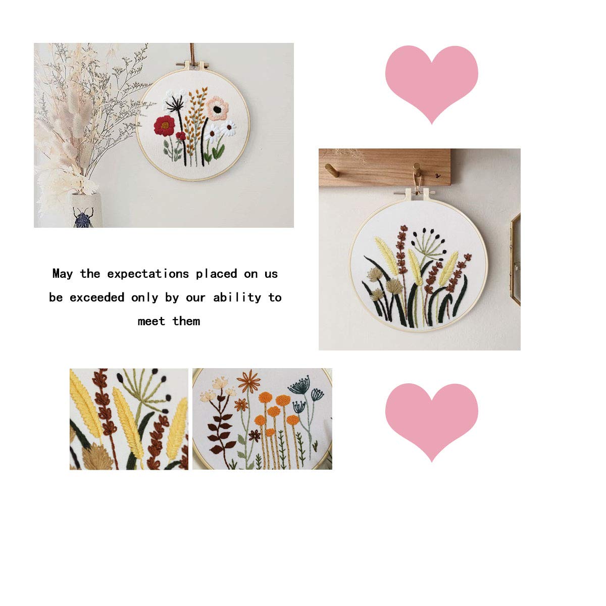 3 Sets of Beginner Embroidery Kits with 3 Patterns and 6 Needles, Needlepoint Kits for Adults,Including Embroidery Floss,3 Plastic Hoops and 3 Cotton Fabric keke