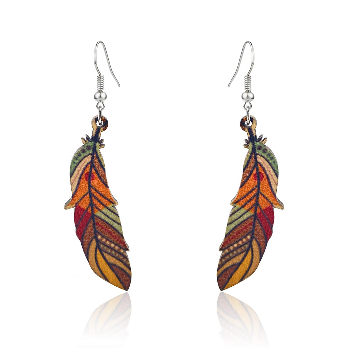 KaFu Bohemian Vintage African Natural Wood Leaf Drop Earrings Geometric Earrings Lightweight Colourful Wood Leaf Dangle Earrings for Women Gifts (leaf) KaFu
