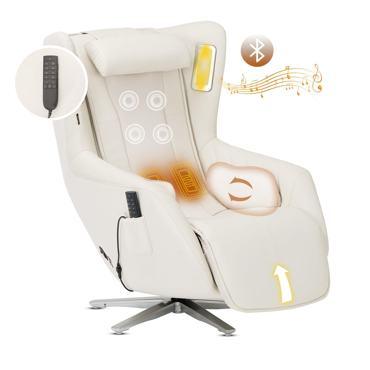 COLAMY Zero Gravity Massage Chair with 4-Zone Massage, Dual Lumbar Heat, Airbag Compression, 360° Swivel, Built-in Bluetooth Speakers & USB Charging, White COLAMY