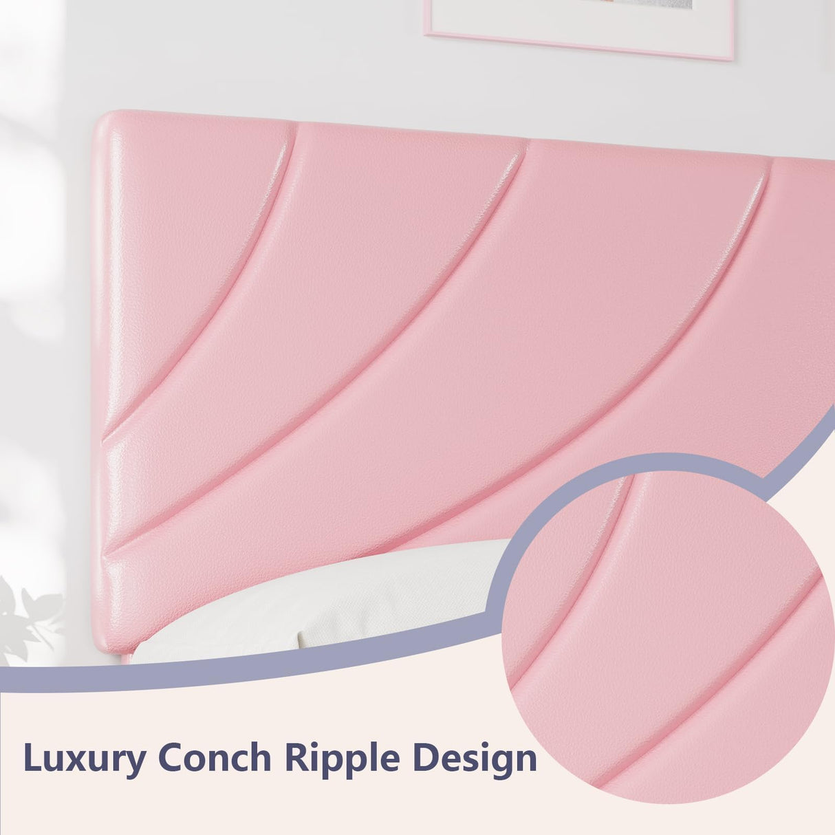 HOMBCK Twin Bed Frames/Faux Leather Upholstered Platform Bed with Headboard/Strong Wooden Slats/No Box Spring Needed/Easy Assembly/Pink HOMBCK