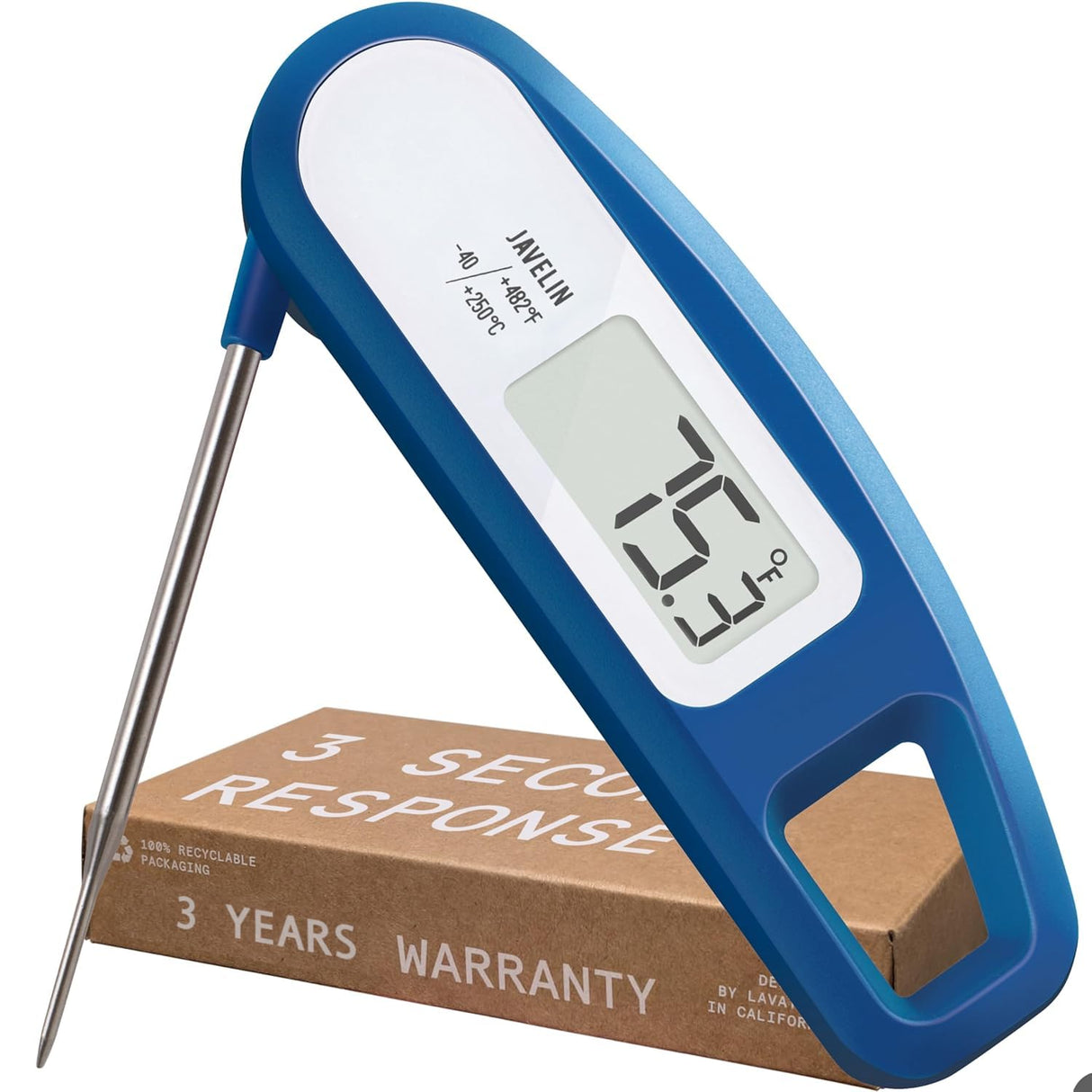 Lavatools Javelinยฎ Ultra-Fast 3-Second Digital Instant Read Meat Thermometer for Grill and Cooking, 2.75" Probe, Compact Foldable Design, Large Display, IP65 Water Resistant, NSF Certified โ Maize Lavatools