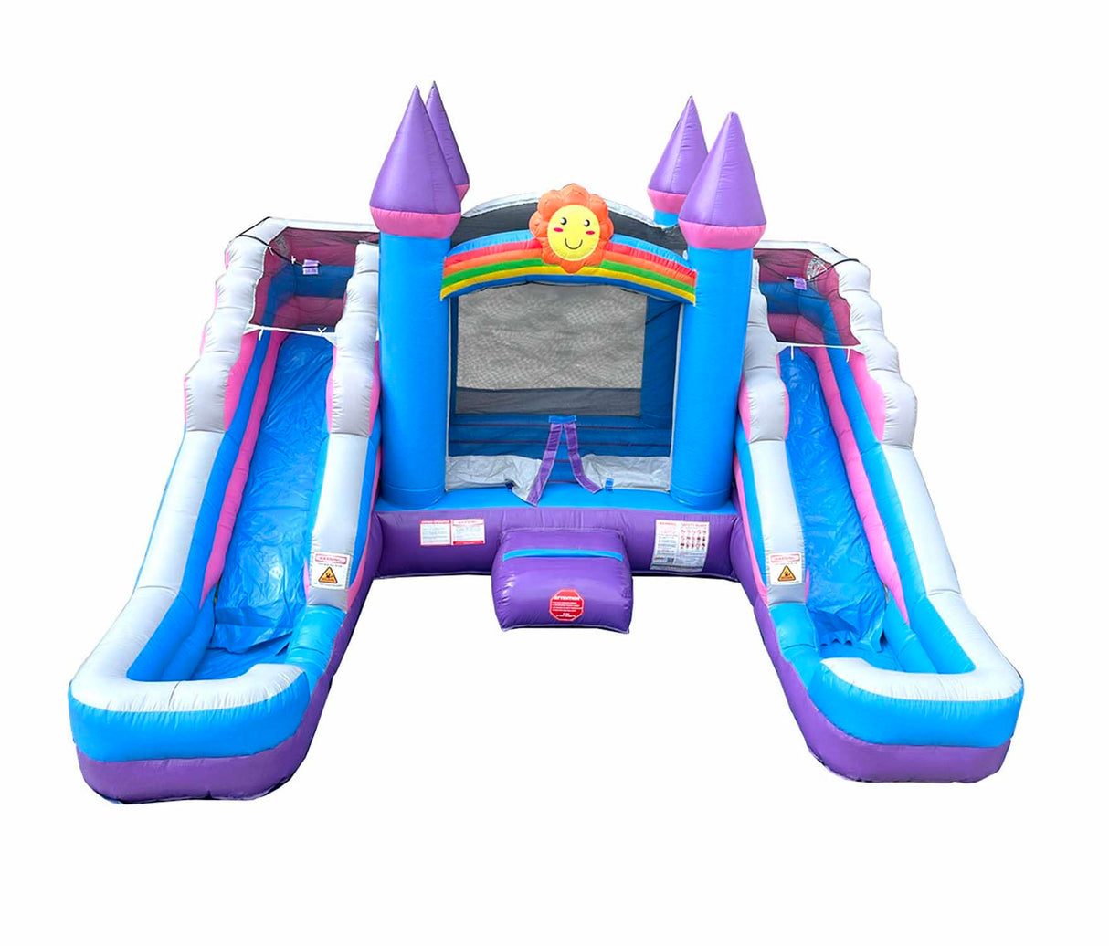 Inflatable Bounce House and Double Slide Combo (Without Blower) - 16' Long x 15' Wide Crossover Pink and Purple Castle Combo Bouncer, Kids Outdoor Toys and Jumpers Pogo Bounce House