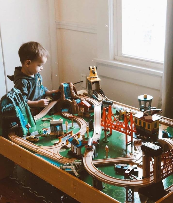 KidKraft 17850 Waterfall Mountain Wooden Train Set & Table with 120 Pieces, 3 Storage Bins KidKraft