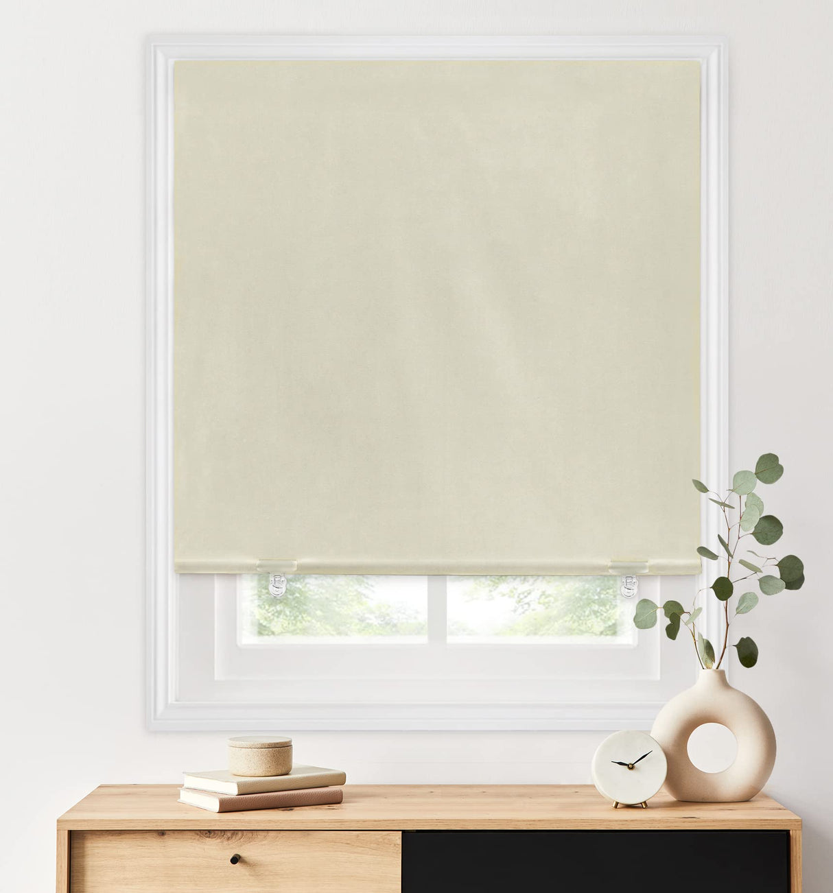 LazBlinds 100% Blackout Roller Shades, No Tools No Drill Cordless Blinds for Windows, Thermal Insulated UV Protection Privacy Window Shades for Bedroom (36''W x 72''H, Cream) LazBlinds