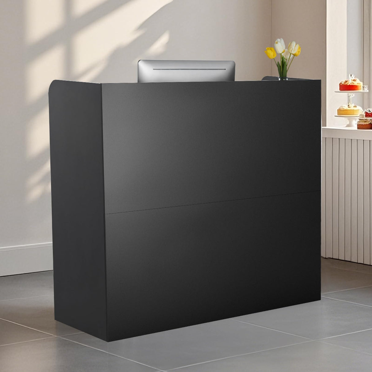 VEVOR Reception Desk, 47 Inch Rectangular Front Counter Table, Office Reception Counter with Lockable Drawer and Storage Cabinet, for Checkout, Lobby, Beauty Salon and Office, Black VEVOR