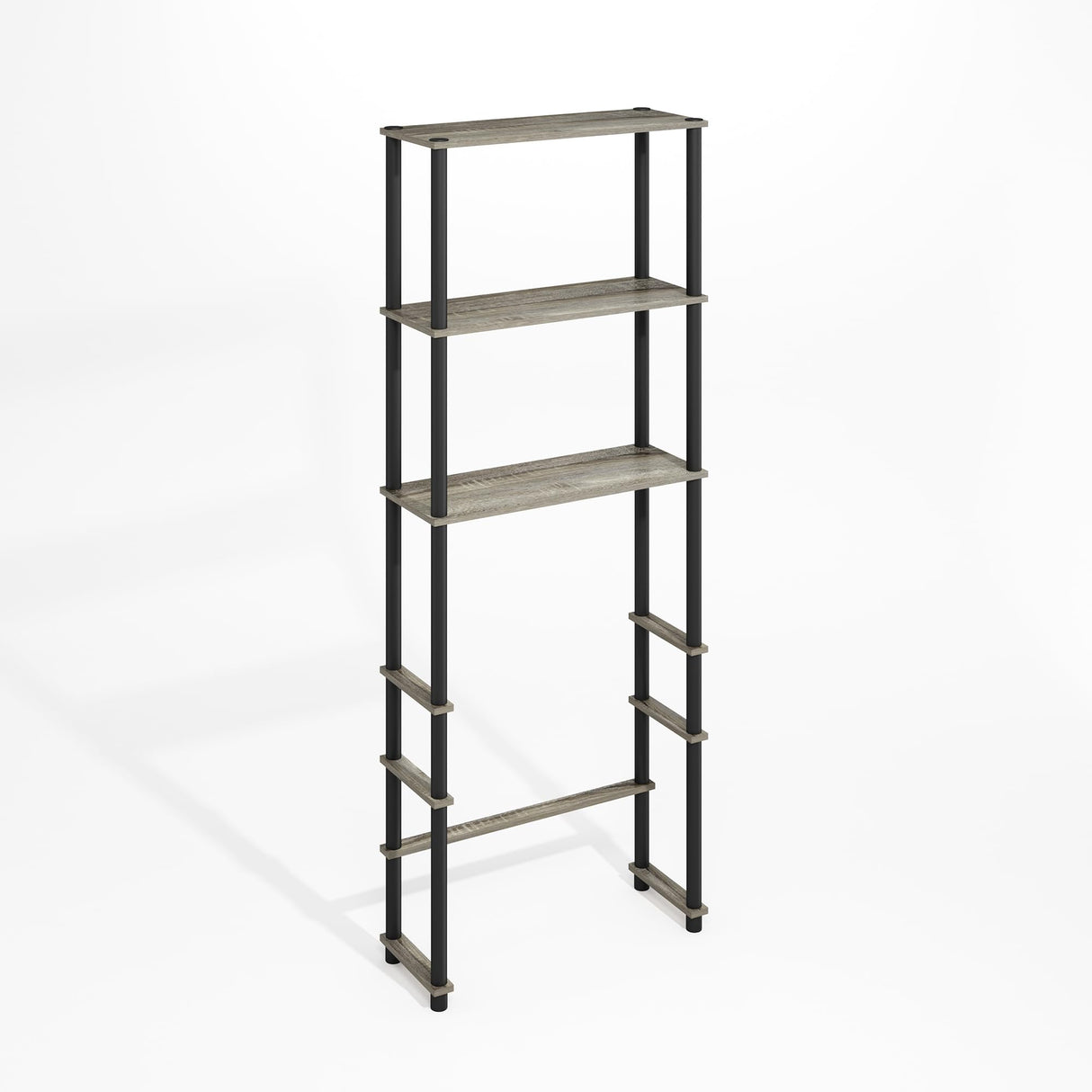 Furinno Turn-N-Tube Freestanding Over-The-Toilet Bathroom Shelves, Storage Rack with 3 Shelves, Grey Oak/Black Furinno