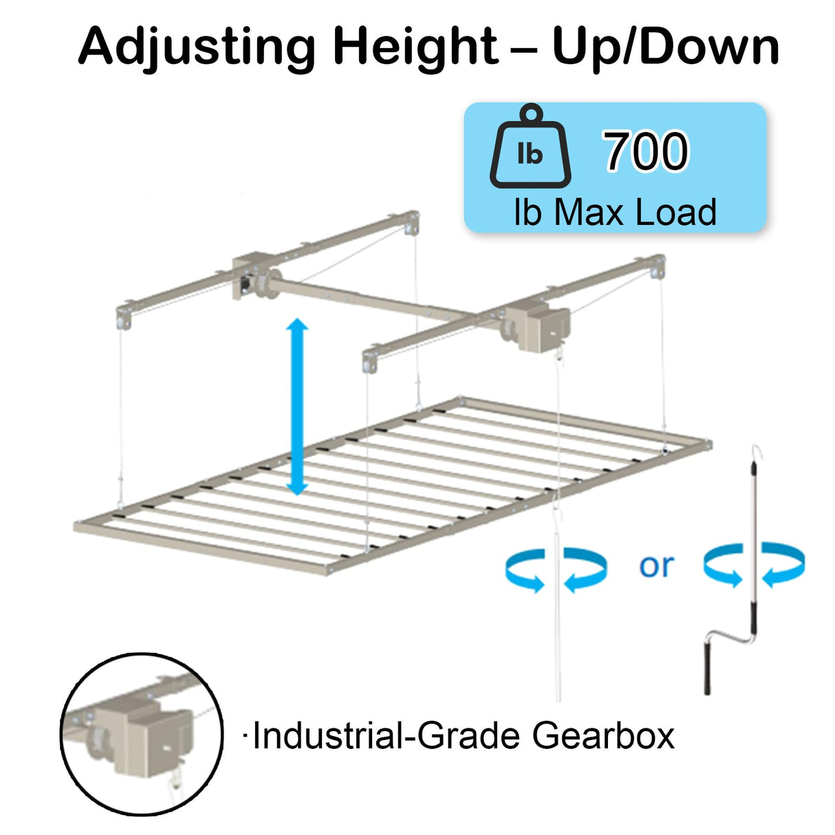 KIPPDURO Overhead Garage Storage Lift-4x8 FT Overhead Garage Storage Rack, with Safety Lock, Heavy-Duty Adjustable Ceiling Storage 325 lbs Capacity Suitable for Tools Kayaks Ladder Storage Racks KIPPDURO