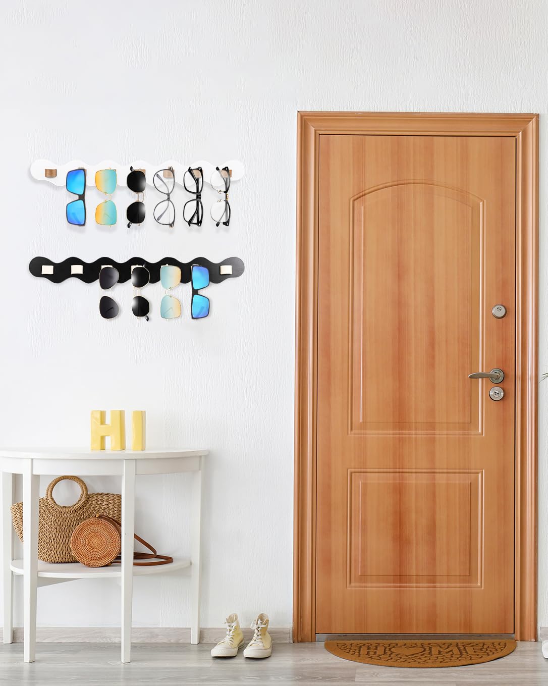 ONULISS Beechwood Sunglasses Organizer Wall, Wall Mounted Sunglass Holder, Hanging Eye Glasses Organizer Storage with 7 Slots, Sun Glass Holder (White) ONULISS