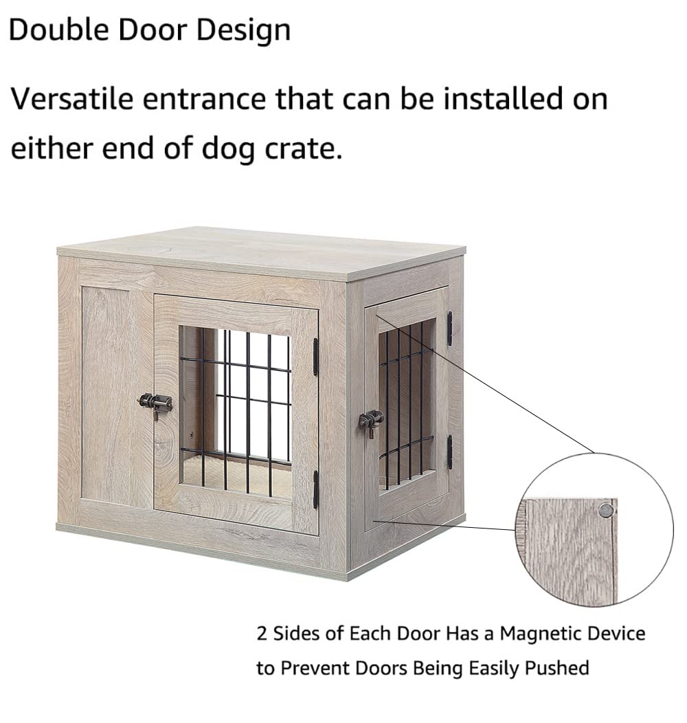 unipaws Furniture Style Dog Crate for Small Dogs, Cats, Min Pigs, Rabbit, Indoor Aesthetic Puppy Kennel, Modern Decorative Wood Wire Pet House Dog Cage, Pretty Cute End Side Table Nightstand, Grey unipaws
