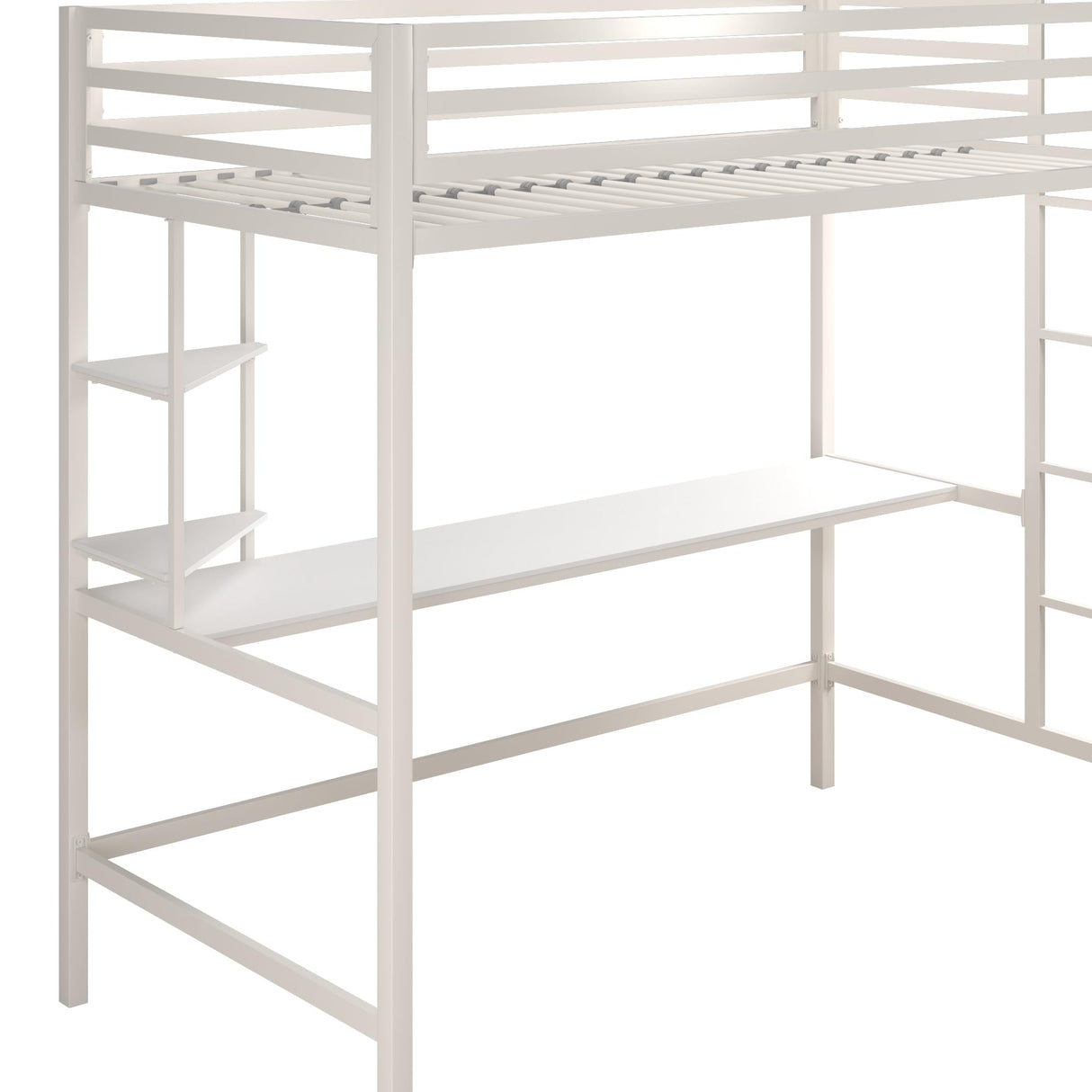 Novogratz Maxwell Metal Twin Loft Bed with Desk & Shelves, Off White/Off White Novogratz