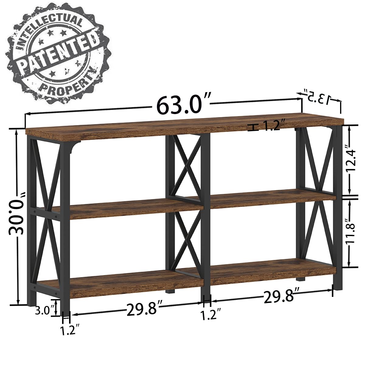 LVB Rustic Console Table, Industrial Wood Metal Sofa Table Behind Couch, Farmhouse Long Entryway Table with Storage Shelf, Large Wooden Foyer Hallway LVB
