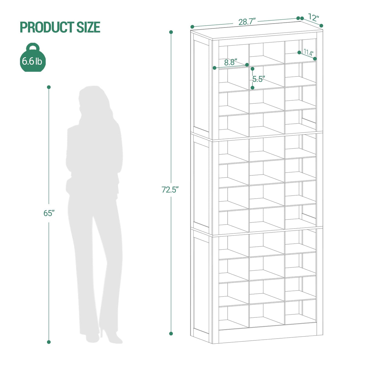 Hzuaneri Shoe Storage Cabinet, 36 Pairs Free Standing Closet Organizer, 8.8 inch Widened Cell Wood Shoe Organizer, 12 Tiers Vertical Space Saving Shoe Rack for Entryway, Bedroom, White SR20703X Hzuaneri