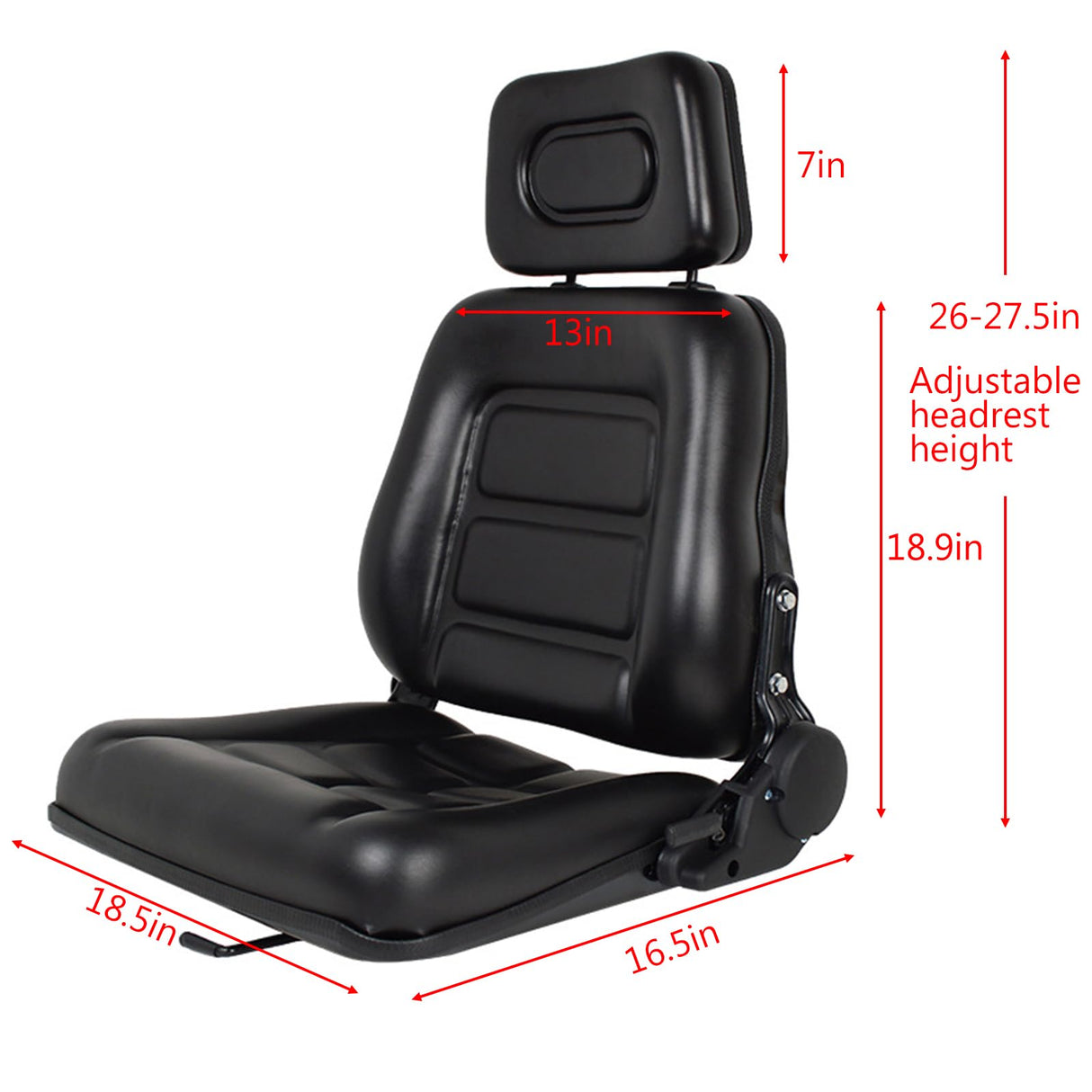 Universal Tractor Seat, Forklift seat with Headrests Replacement, Lawn Mower for Excavator Backhoe Dozer Skid Loader, Adjustable Angle Back (Black, 16.5x18.5x18.9in) Jueraori