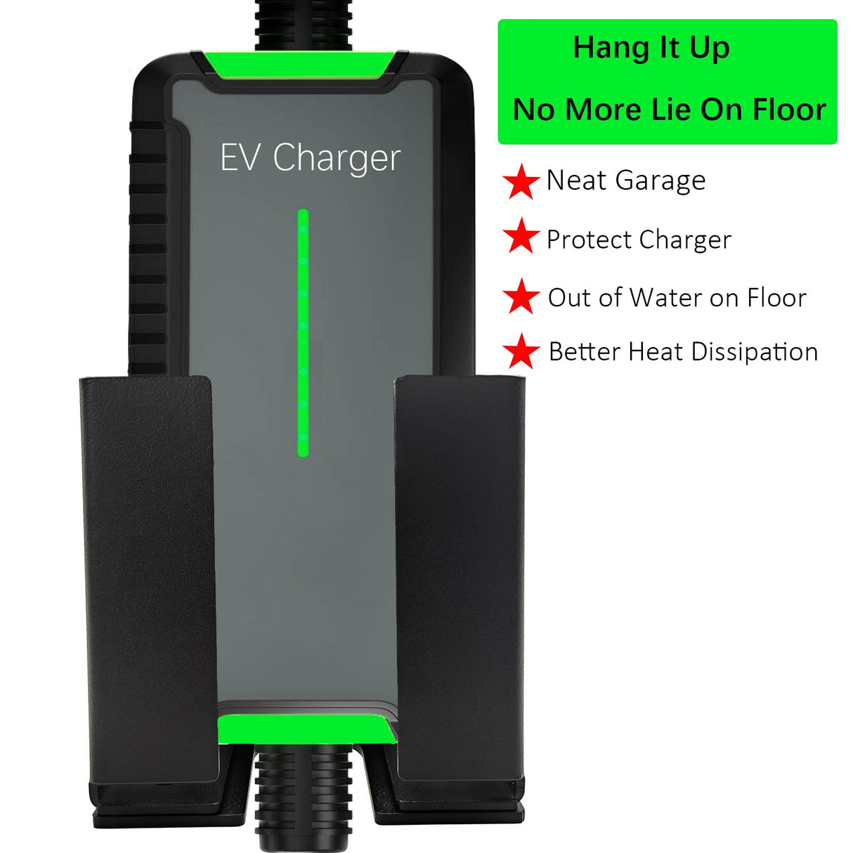 WELLMETE EV Charger Holder-Adjustable for Different Size Control Box, Heavy Duty Metal Wall Mount Bracket with Cable Hook for J1772 EV Mobile Charger & Telsa Charger, Enduring Charging Box Holder WELLMETE