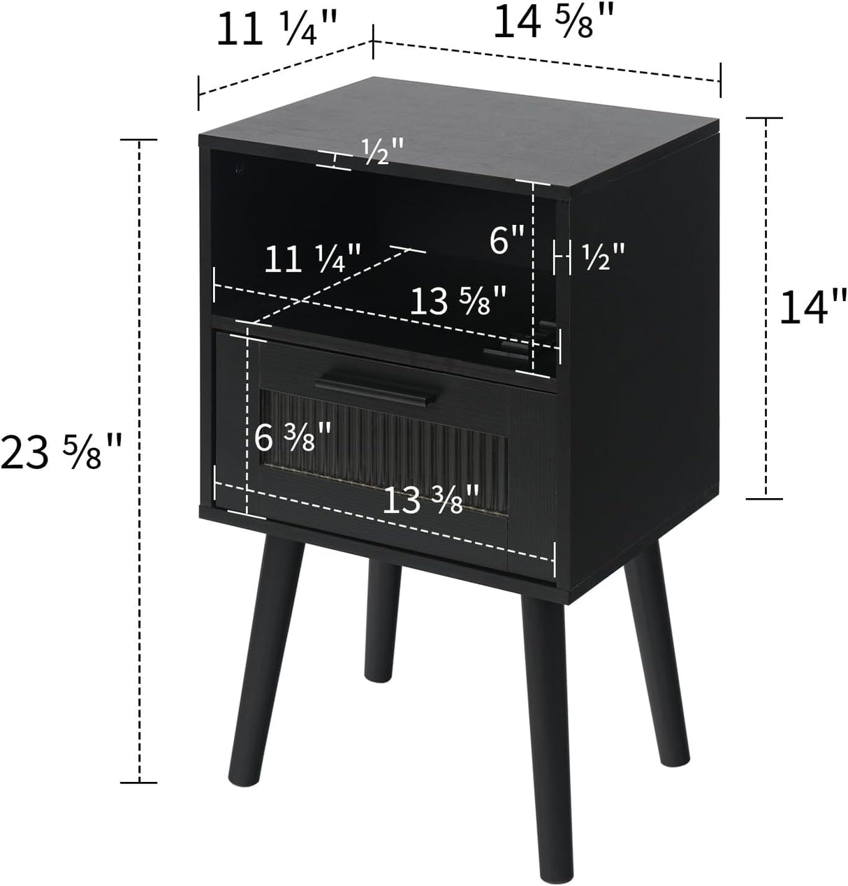 i-VTIES Nightstand with Charging Station,Mid Century Bedside Tables Set of 2, End Table Side Table with Drawer,for Bedroom, Living Room(Black) i-VTIES