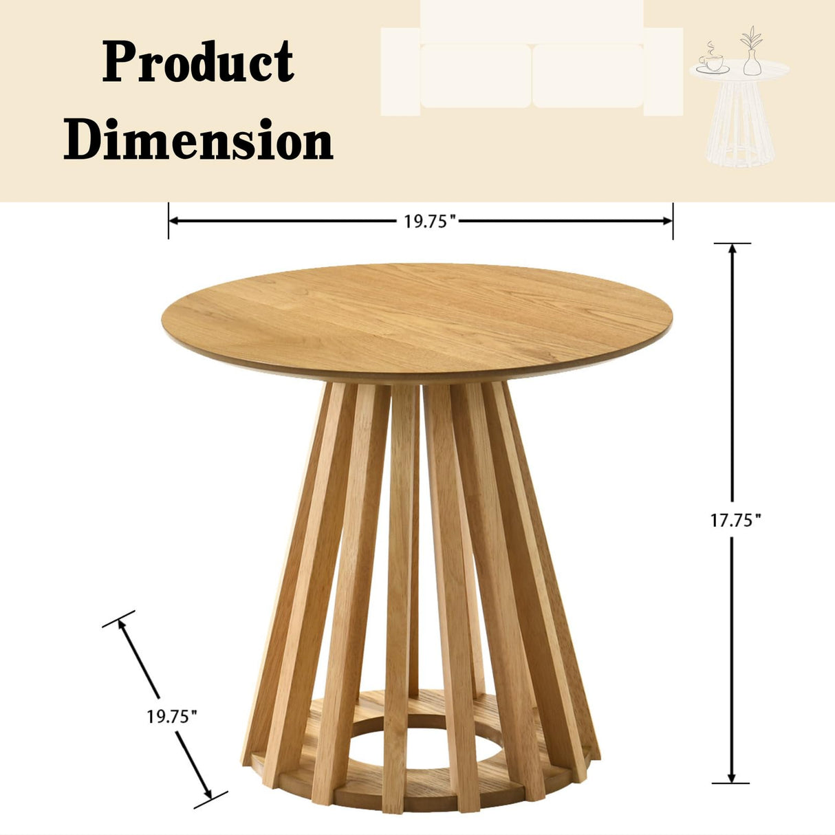 DUOMAY Modern Solid Wood Round Side Table with Geometric Base, Natural Wood Accent End Table Center Table for Living Room, Bedroom, Lounge, Office, Log Color DUOMAY