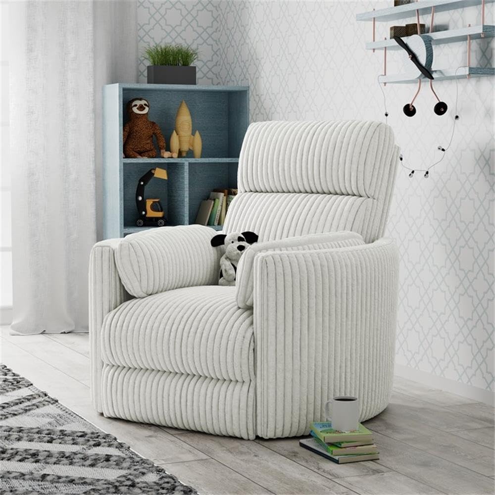 Pemberly Row Contemporary Fabric Swivel Glider Recliner in Ivory with USB Charging Ports and 2 Comfort Pillows for Living Room Pemberly Row