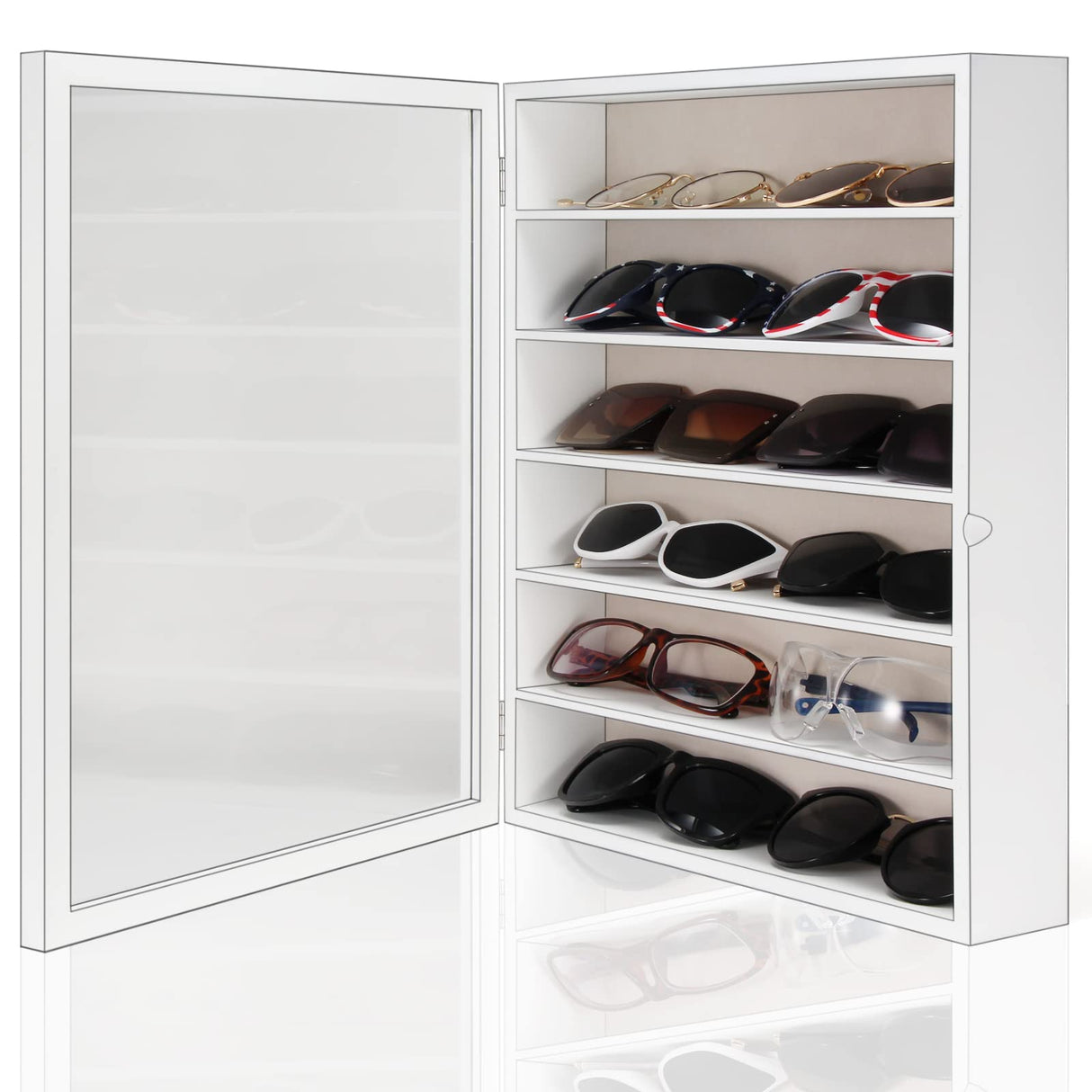 TJ.MOREE Sunglasses Organizer Storage Wall Mounted: 13 x 15.6 inches Eyewear Display Case Rustic Wood Eyeglasses Holder Large Glasses Storage Box,White TJ.MOREE