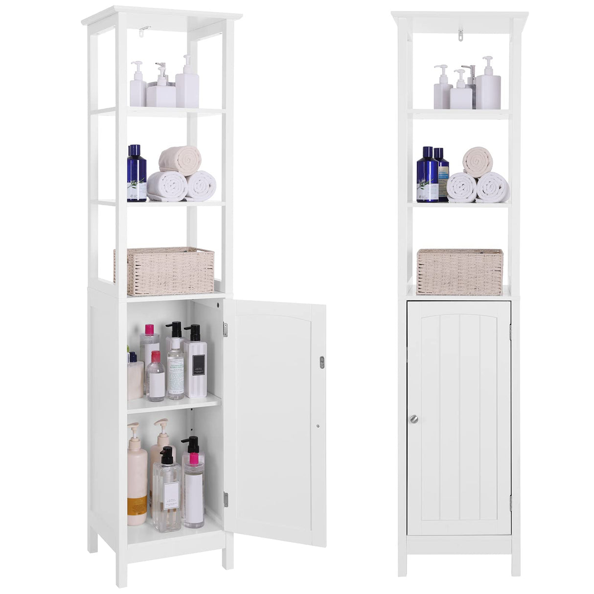 VASAGLE Storage Cabinet, Slim Linen Tower with Drawer and Door, for Living Room, Bathroom, Bedroom, 15.7 x 12.6 x 63 Inches, White UBBC63WT VASAGLE