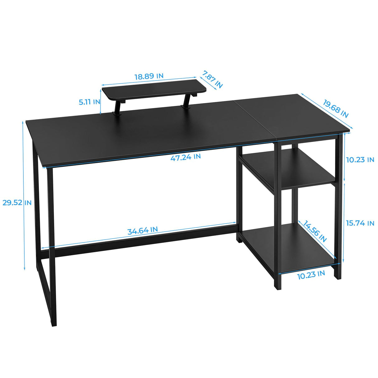 GreenForest Computer Home Office Desk with Monitor Stand and Storage Shelves on Left or Right Side,47 inch Modern Writing Study PC Laptop Work Table,Black GreenForest