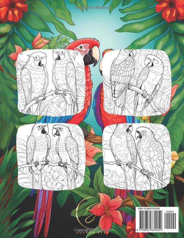 Parrot Coloring Book: Tropical Parrots Coloring Book for Kids and Adults 5+ Majosta