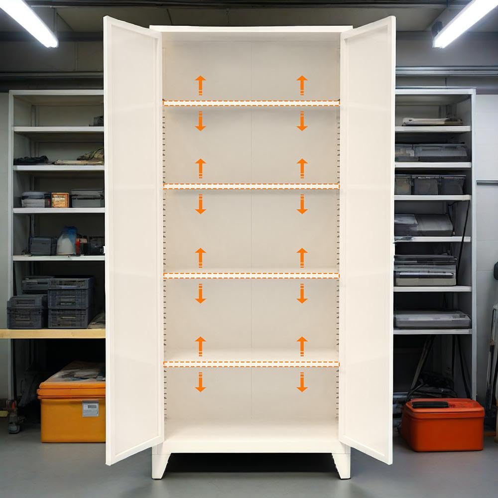 71" Metal Storage Cabinet with Keyless 3-Digit Combination Lock, Adjustable Shelves, Reinforced Steel Body, Magnetic Doors, for Office/Warehouse/Garage(Beige) WoodArtSupply