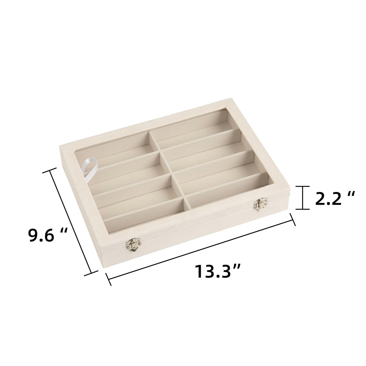 Frebeauty Sunglass Organizer,Velvet Glasses Organizer,8-Slot Sunglasses Tray with Clear Lid,Men's/Women's Sunglasses Box,Sunglass Case,13.3 x 9.6 x 2.2 Inches,Eyeglass/Eyewear Display Tray(Beige) Frebeauty