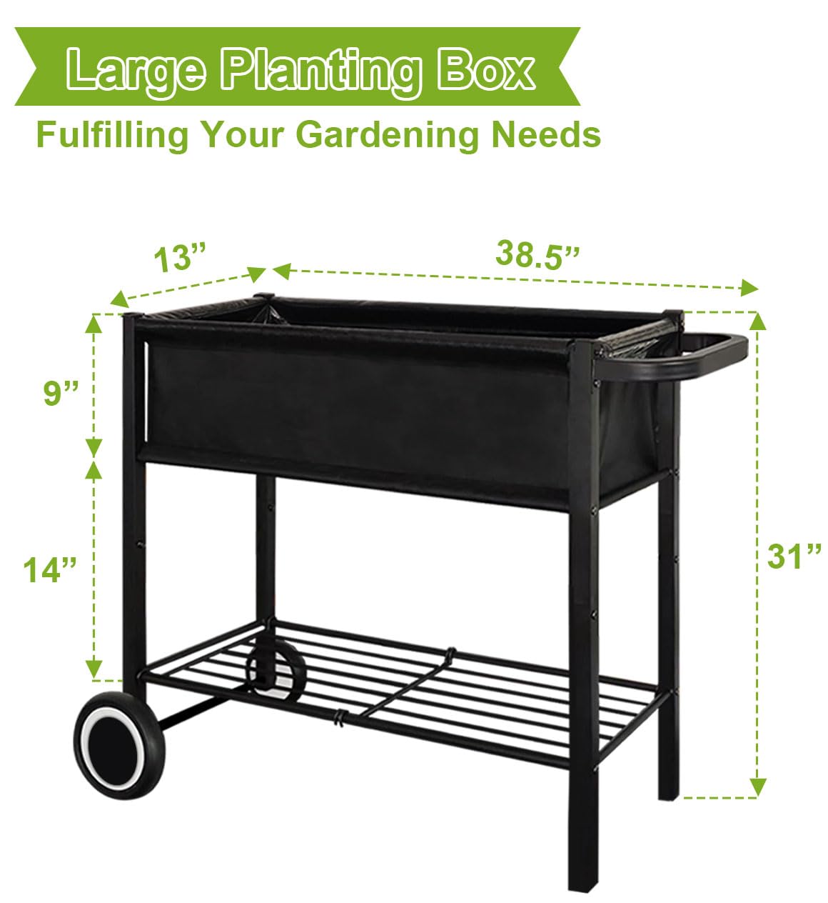 Fiwithy Raised Garden Bed with Legs for Outdoor Plants, Standing Elevated Planter Box Cart on Wheels for Vegetables Flower Herb Patio, Black Fiwithy