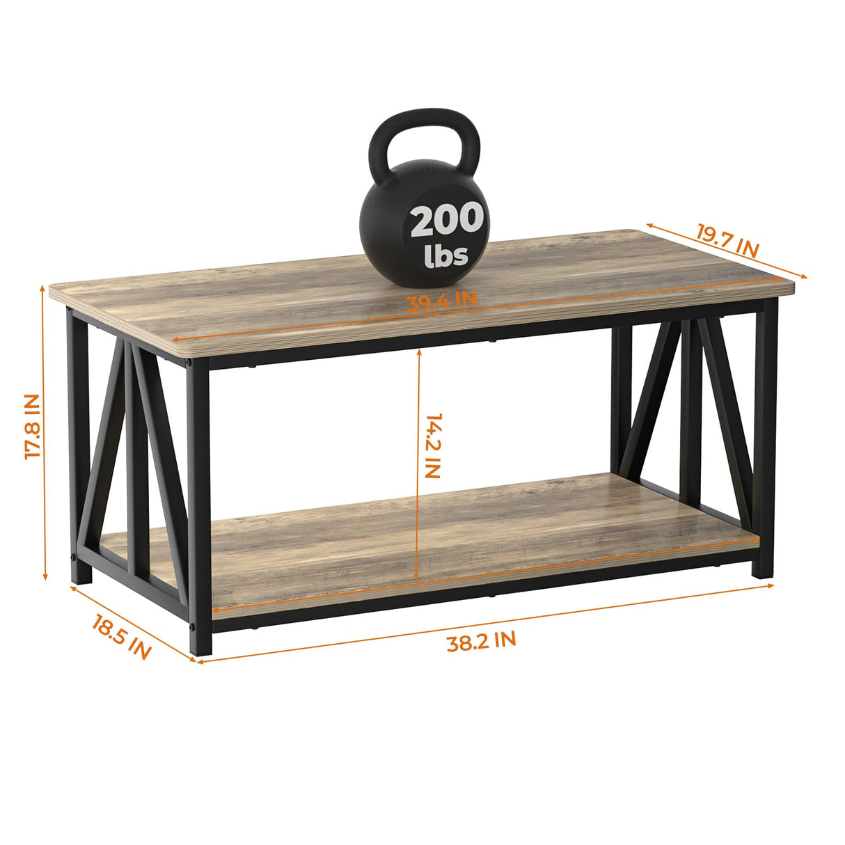SOROGRA Coffee Table for Living Room with Round Corners, 2 Tier Modern Farmhouse Center Tables with Storage Shelf, 39 Inch Small Table for Sofa Home Office, Grey Wash SOROGRA