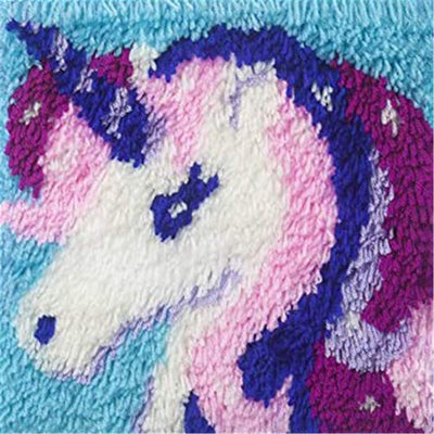 DL-YTG Latch Hook Kits Pillow Unicorn Crochet Yarn Cushion Colour Pre-Printed Canvas Rug Needlework DIY Pillowcase Hook and Latch Kit Home Arts Crafts Sofa Decoration 42x42cm/16X16inch