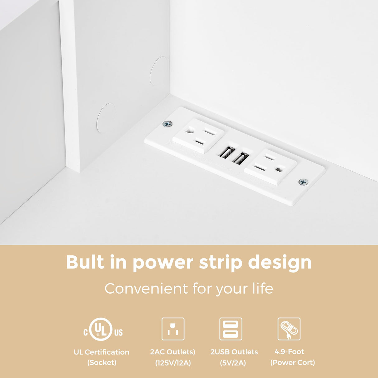 BEWISHOME White Vanity Desk with Mirror and Lights,Vanity with Glass Top,Makeup Vanity Set Makeup Desk Dressing Table,Vanity Table with Charging Station,Drawers,Nightstand,Makeup Table Vanity FST28W BEWISHOME