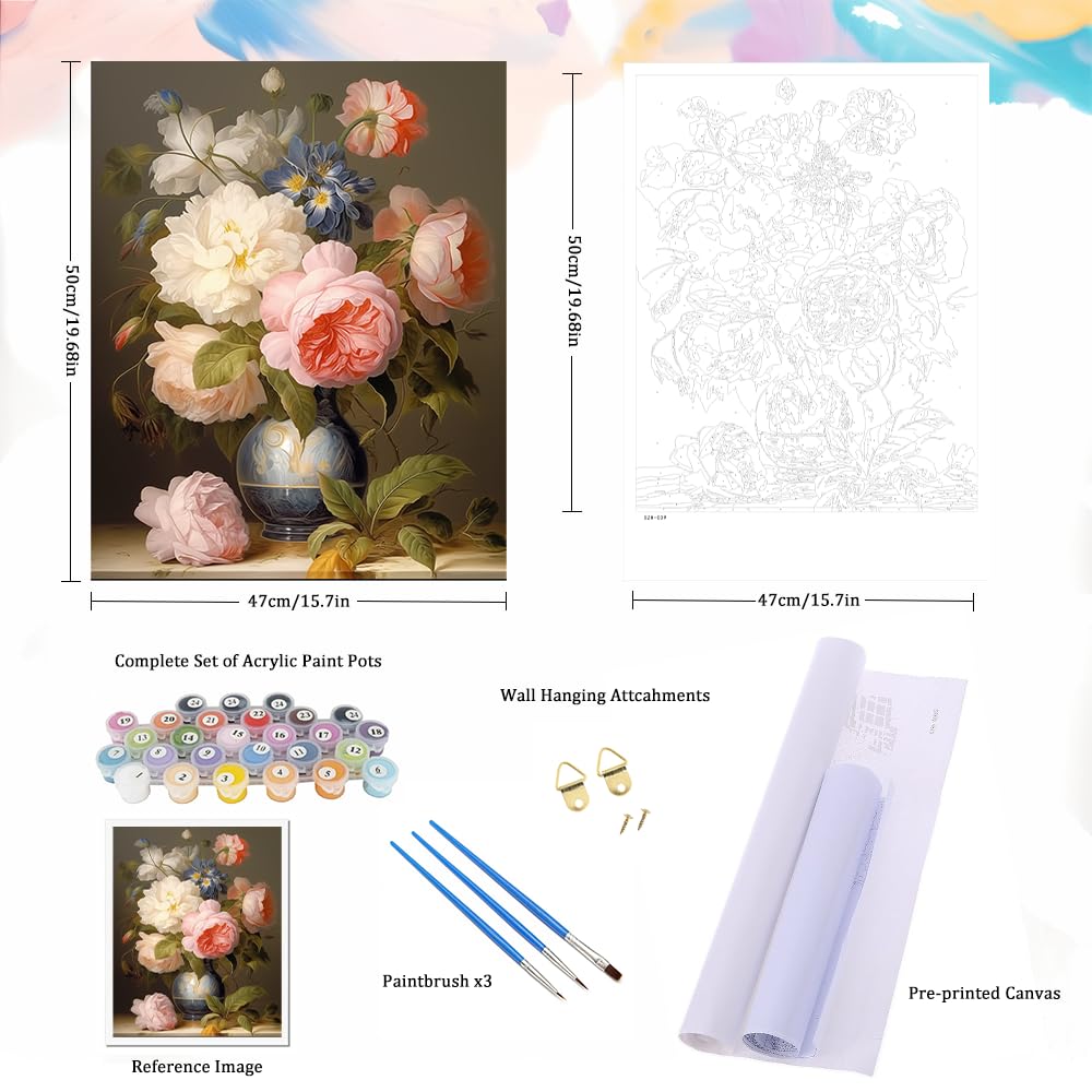 Natuyalo Paint by Numbers for Adults - DIY Adult Paint by Number Kits Painting on Canvas Flowers in Vase Painting by Numbers for Beginners, Plant Art Craft Kits for Adults (16x20 Inch) Natuyalo