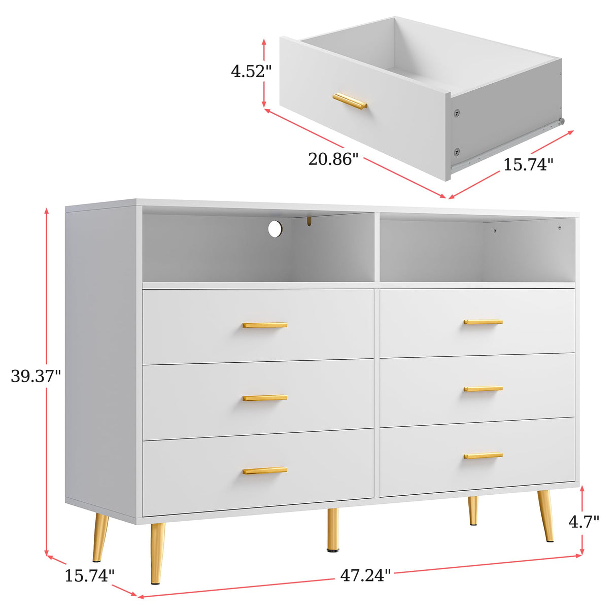 EnHomee Dresser, Dresser for Bedroom, White Dresser with LED, Wood Dressers & Chests of Drawers, 6 Drawers Dresser for Bedroom, Dresser Wood, Large Dressers Bedroom Furniture EnHomee
