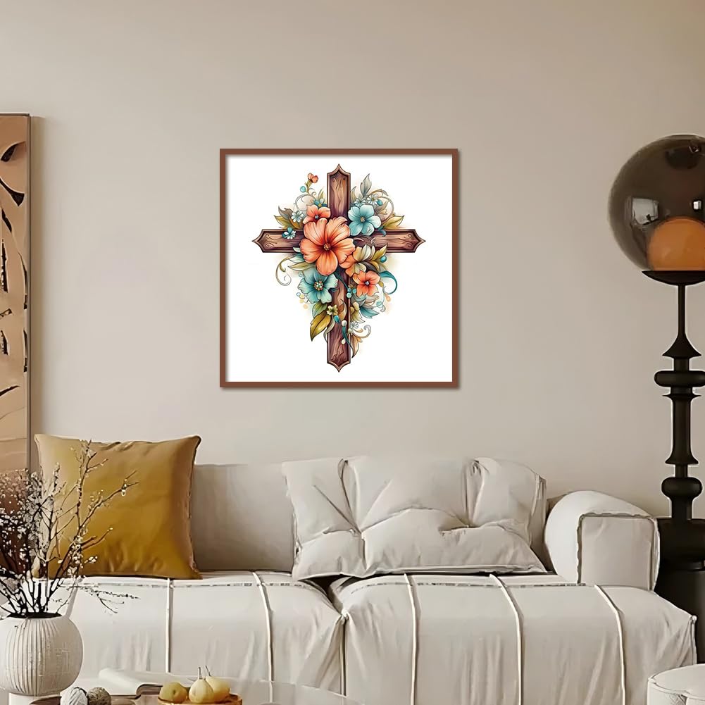 Kulvci Cross Flower Diamond Art Painting Kits for Adults, Diamond Art Kits for Beginners, 5D DIY Full Drill Gem Craft for Home Decor Gift 12x12inch Kulvci