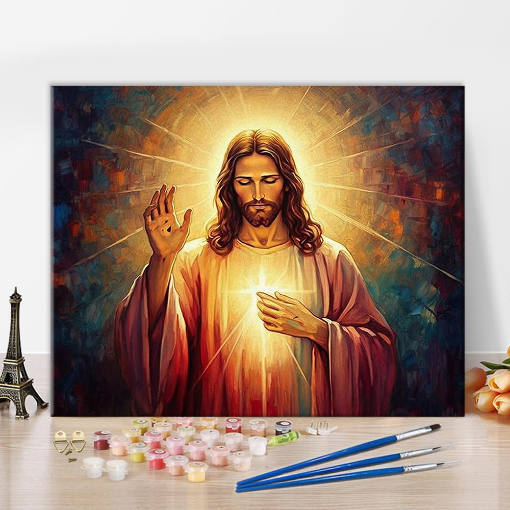 TUMOVO Painting by Number Kit for Adults, Divine Mercy Paint by Numbers, Jesus Adults' Paint-by-Number Kits, Christianity Adult Paints by Number Kits, 16X20 Inch Frameless Paints by Numbers TUMOVO