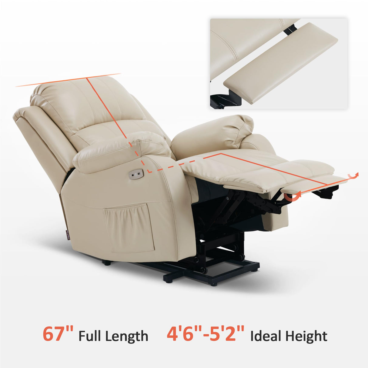 MCombo Small-Regular Power Lift Recliner Chair with Massage and Heat for Petite Elderly People, 3 Positions, 2 Side Pockets, USB Ports, Faux Leather 7408 (Beige, Small-Regular) MCombo
