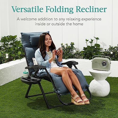 Best Choice Products Oversized Zero Gravity Chair, Folding Outdoor Patio Recliner, XL Anti Gravity Lounger w/Removable Cushion, Cup Holder, Side Tray, 350lb Capacity - Wheat Best Choice Products