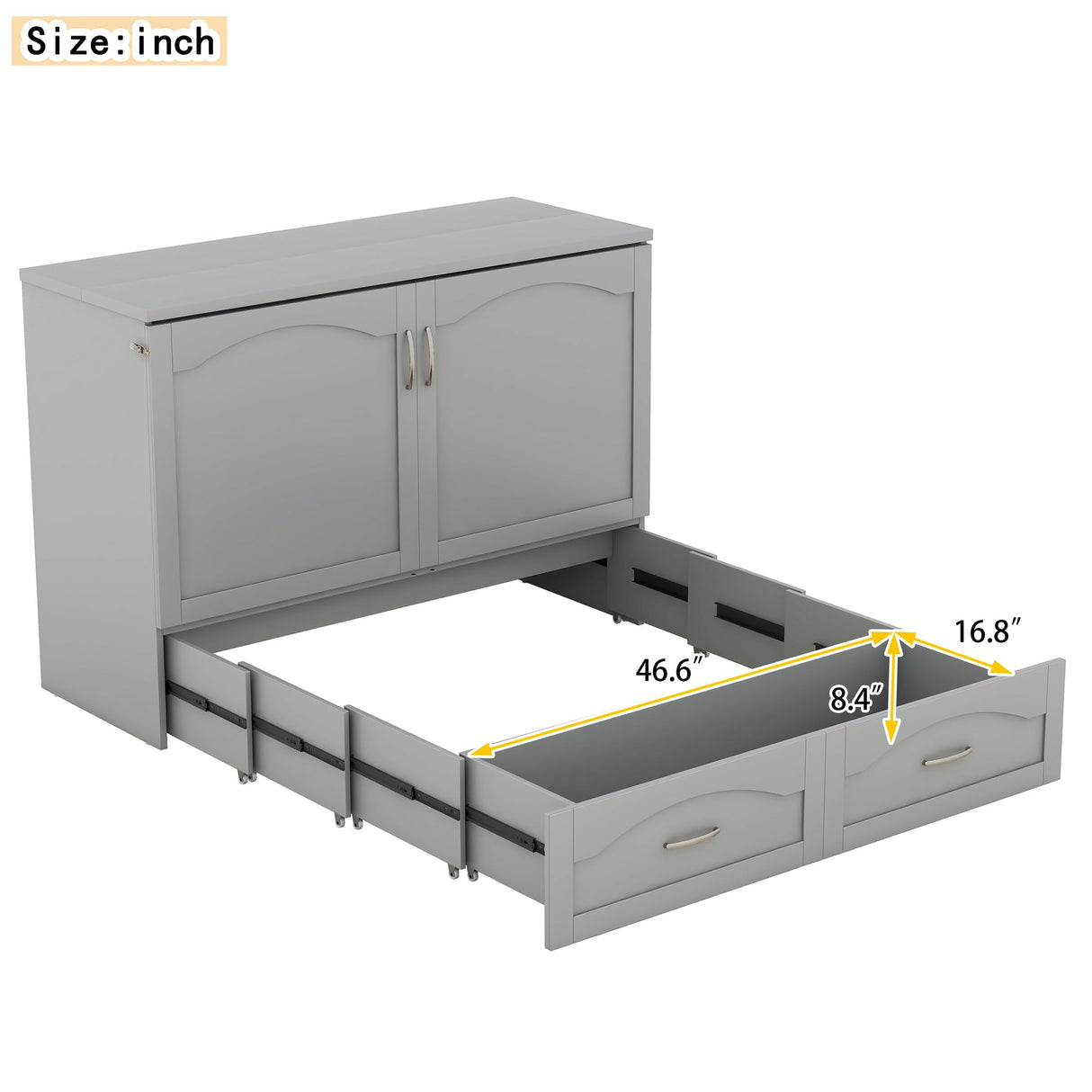 MERITLINE Full Size Murphy Bed Wall Bed with Storage Drawer and a Set of Sockets & USB Ports, Space-Saving for Multipurpose Guest Room or Home Office, Gray MERITLINE