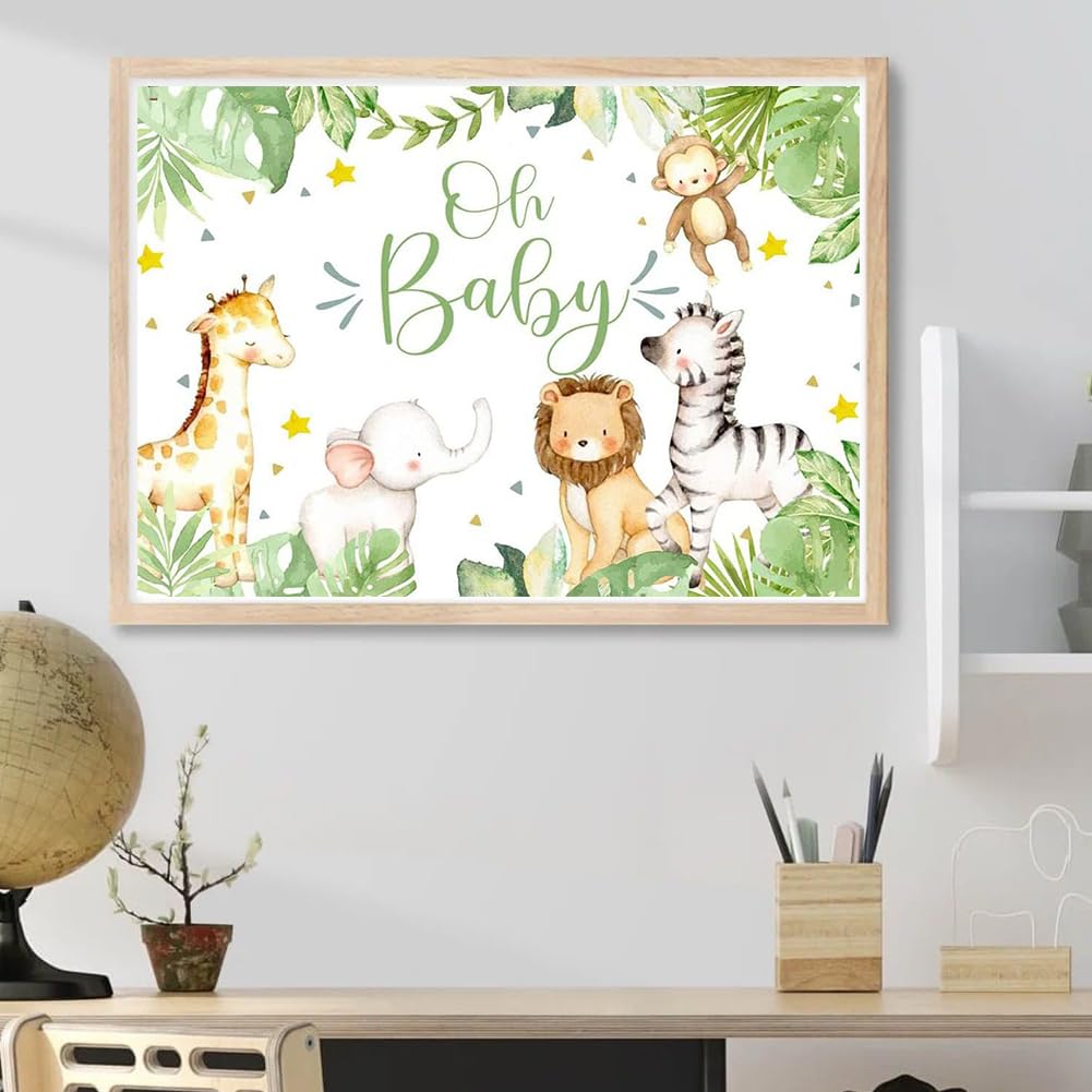 DVWIVGY 5D Diamond Painting Kits, Baby Shower Oh Baby Jungle Animals Diamond Art Kits for Kids, Animal Diamond Painting for Home Wall Decor 12 x 16 inch DVWIVGY